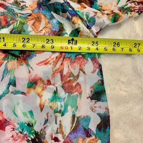 Apt 9 Blouse 1X White Floral Purple Green Orange Pink Semi Sheer Dressy - Picture 13 of 14